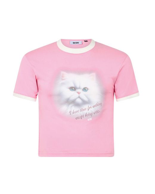 Gcds Boxy Cat T -shirt in het Pink