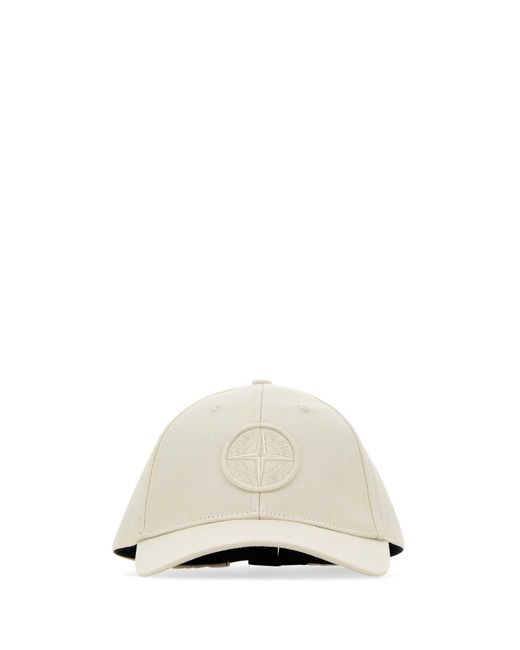 Stone Island White Ivory Cotton Baseball Cap for men