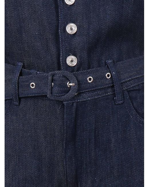 7 For All Mankind Blue Dark Wide Leg Tailored Jumpsuit Dark Rinse With Self Belt