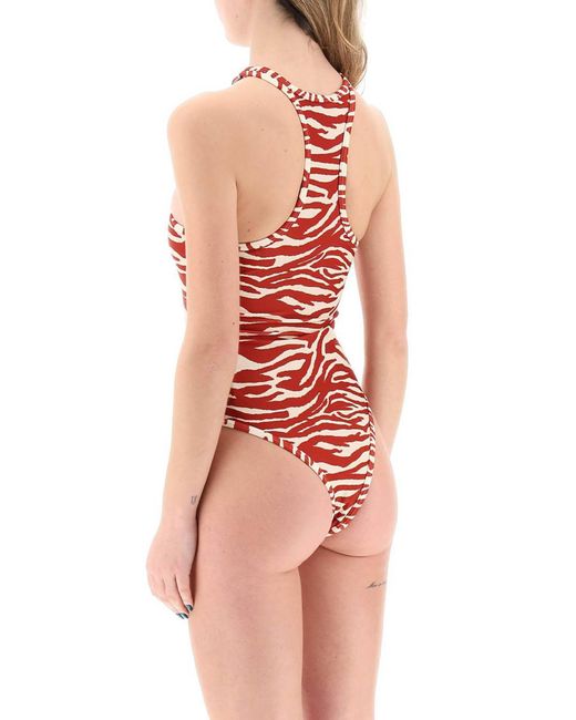Le maillot de bain à imprimé animal Attico One Piece The Attico en coloris Red