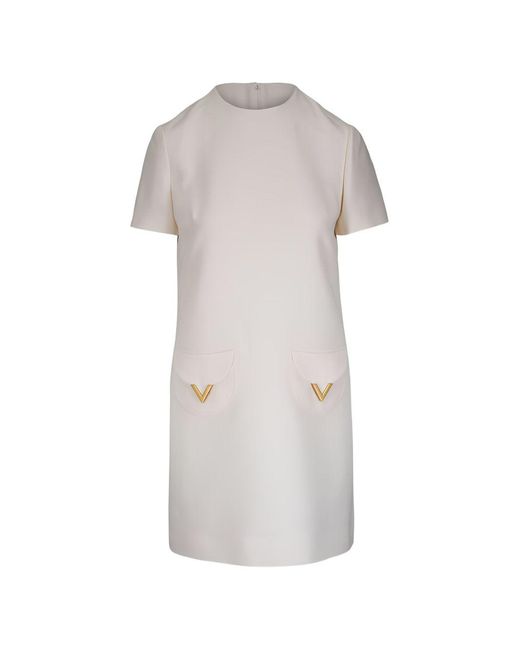 Valentino White Vlogo Signature Wool And Silk Dress