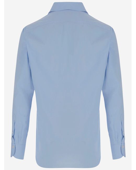 Finamore 1925 Blue Stretch Cotton Blend Shirt for men