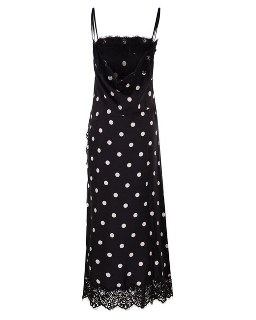 Sportmax Black Spxcapo – Polka Dot Silk Midi Dress With Lace Inserts
