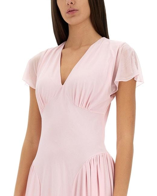 ROTATE BIRGER CHRISTENSEN Pink Long Dress With Draped Silhouette