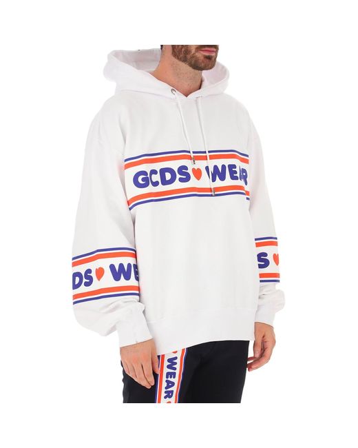 Gcds White Logo Hooded Sweatshirt for men