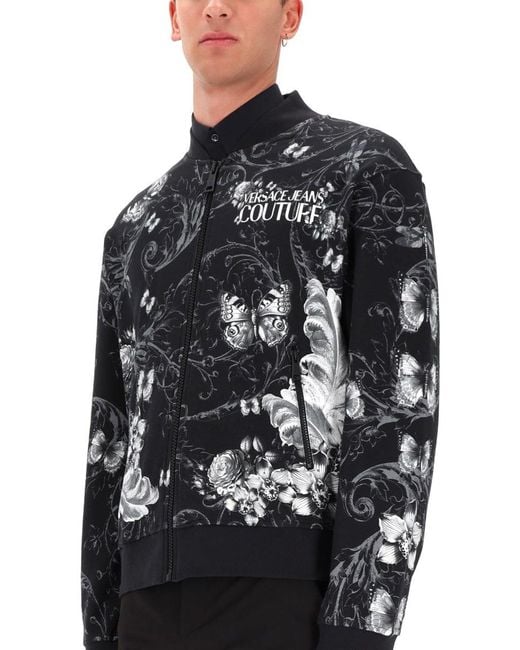 Versace Jeans Couture Gray Floral Butterfly Cotton Fleece Bomber Jacket for men
