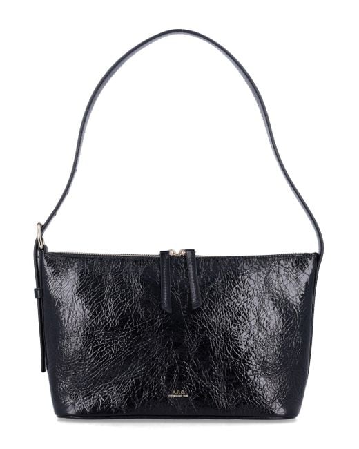 A.P.C. Black Vera Crinkle Leather Shoulder Bag