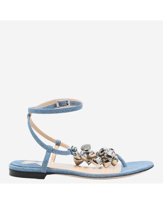 Mach & Mach Katoen En Lederen Sandalen in het Blue