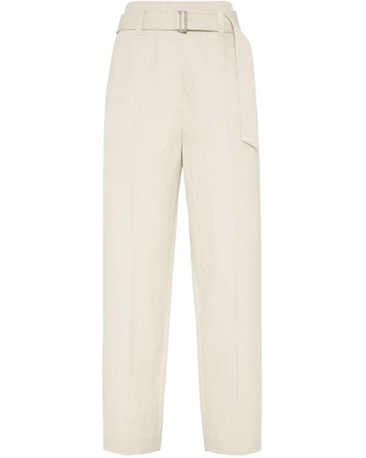 Brunello Cucinelli White Canvas Trousers With Shiny Details