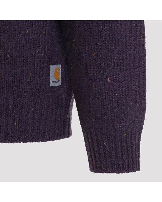Carhartt Blue Knitted Wool Blend Sweater With Round Neck for men