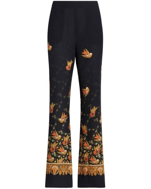 Etro Blue Printed Silk Trousers