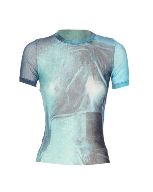 Jean Paul Gaultier Blue Baby Mesh T-Shirt With "Water" Print