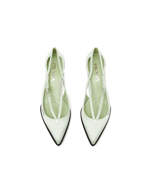Prada White Cut-Out Satin Pumps