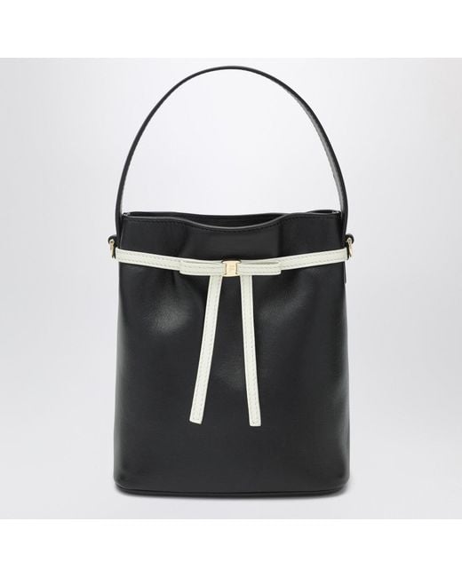 Ferragamo Black Bucket Bag/Mascarpone With Bow