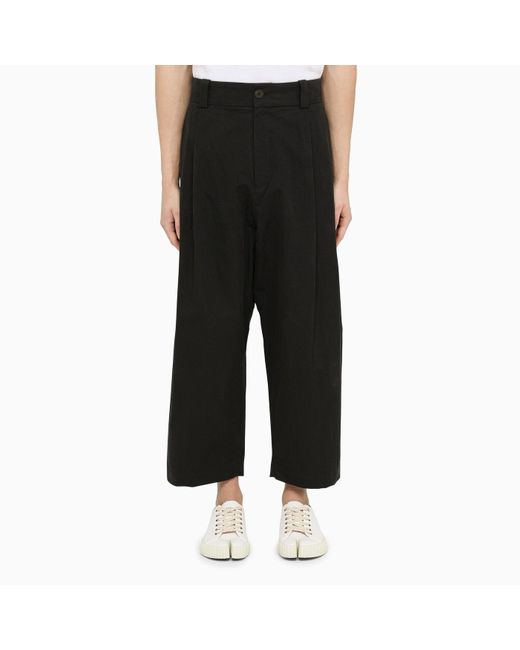 Studio Nicholson Cropped Navy Cotton Trousers in Black for Men | Lyst