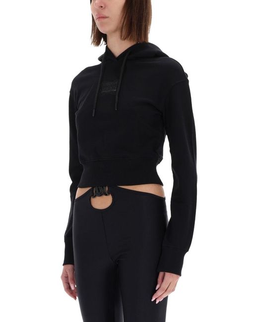 Versace Jeans Couture Black Cropped Sweatshirt With Baroque Logo Patch