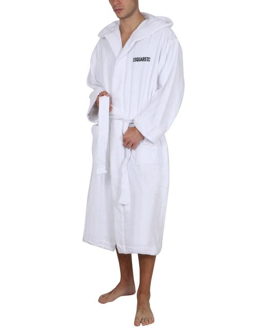DSquared² White Dsquared Bathrobe With Logo