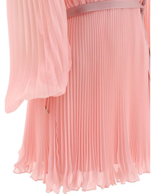 Max Mara Pianoforte Pink "Visita" Pleated Chiffon Mini Dress