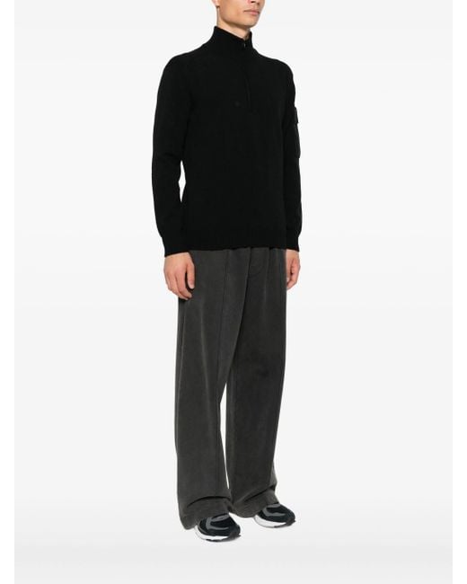 C P Company Black Knitwear Polo Collar