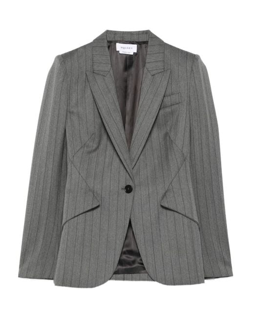 Alexander McQueen Gray Tailored Blazer With Notched Lapel