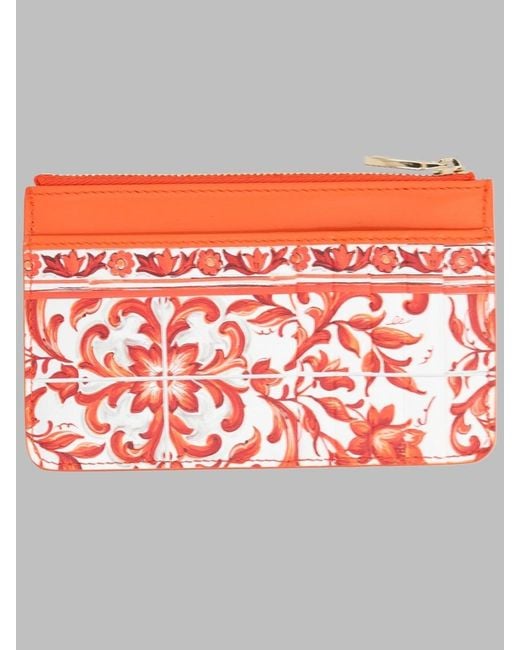 Dolce & Gabbana Red Mini Zip Card Holder Wallet 9 Cm X 13.5 Cm X 1 Cm