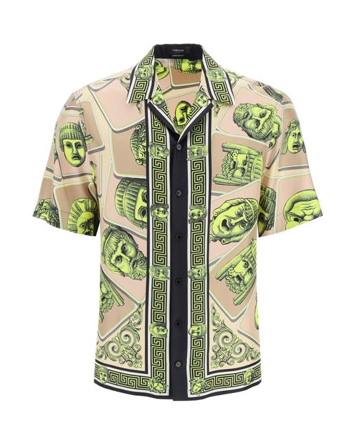 Versace Le Maschere Silk Bowling Shirt in het Green voor heren