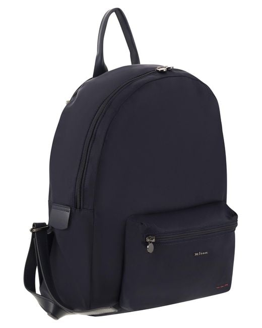 Kiton Blue Technical Fabric Backpack With Logo for men