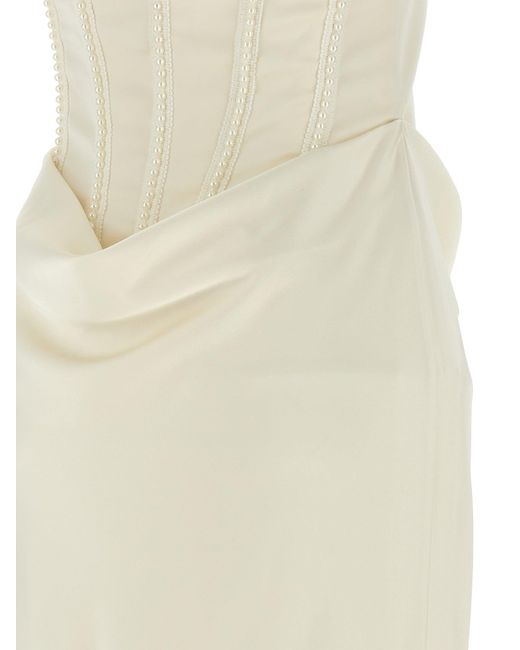ROTATE BIRGER CHRISTENSEN White Long Silk-Effect Dress With Padded Corset