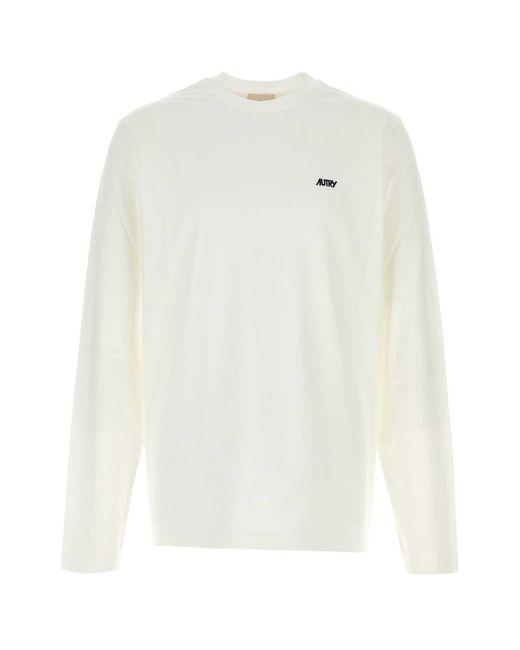 Autry White Long-Sleeve Embroidered Logo Tee for men