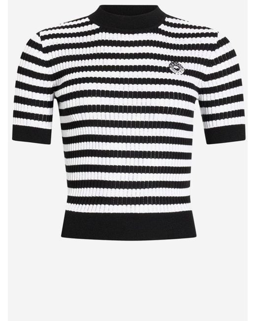 Patou Black Cotton Sweater With Striped Pattern