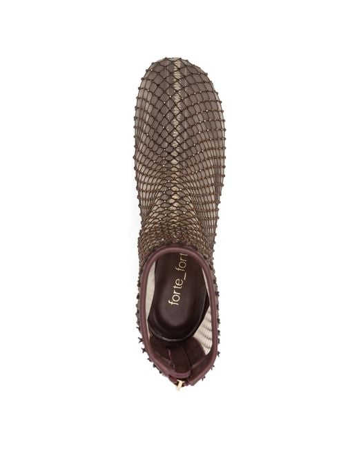 Forte_forte Brown "My Alma" Stivaletto Chic Rete Strass