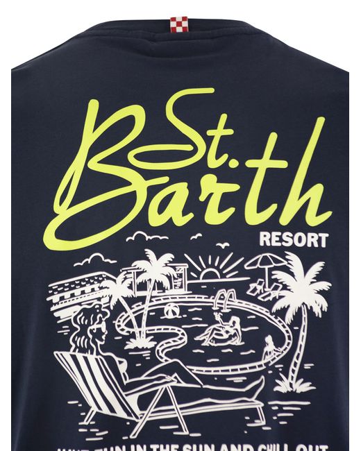 Mc2 Saint Barth Blue T Shirt With Print On Chest And Back