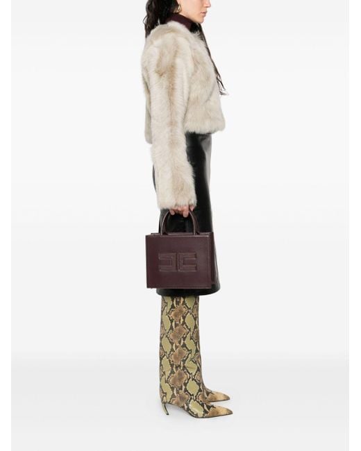 Elisabetta Franchi Brown Small Logo-Embossed Tote Bag
