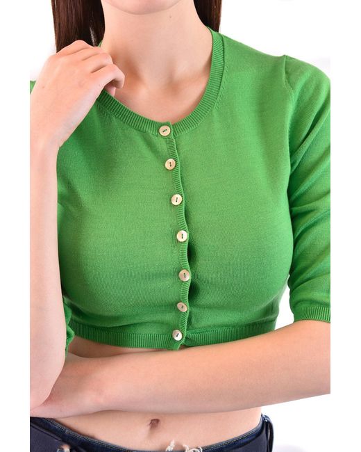 P.A.R.O.S.H. Green Round Neck Wool-Blend Long Sleeve Cardigan With Button Fastening