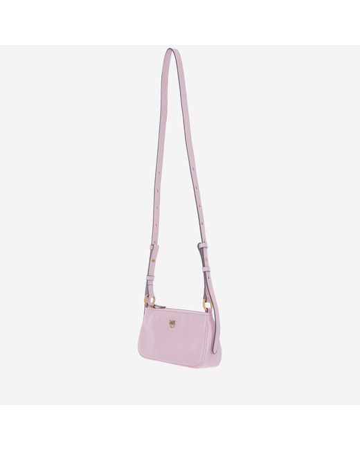Pinko Pink Mini Half Moon Baguette Leather Bag With Logo