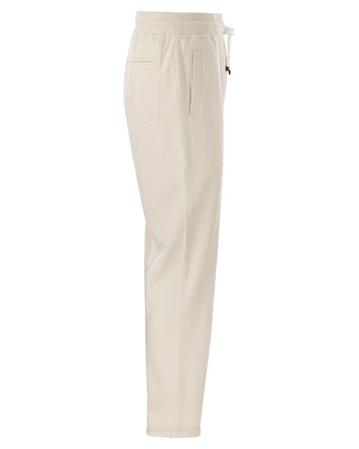 Brunello Cucinelli Natural Techno Cotton Fleece Trousers With Crête for men
