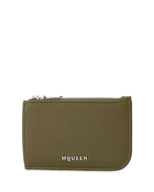 McQueen Green Army Leather Card Holder for men