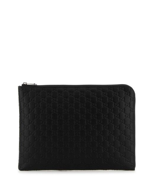 Gucci Black Leather Gg Emblem Clutch for men