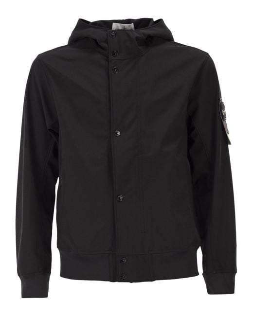 Stone Island Black Jacket With Hood And Water And Wind Resistant Membrane for men