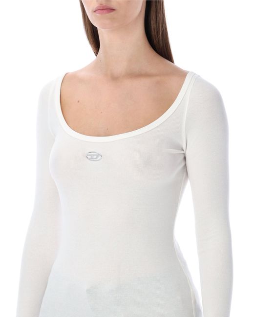 DIESEL White T-Bal-Od Long-Sleeve Ribbed Cotton Top