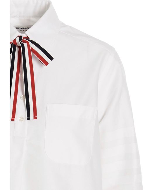 Thom Browne Logo Pussy Bow Blouse in het White