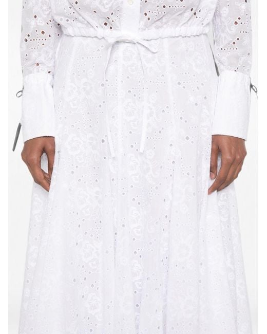 Tory Burch White Broderie Anglaise Midi Skirt With Drawstring Waist