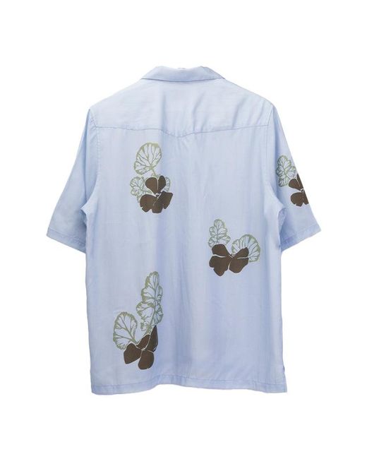 Officine Generale Blue Floral Print Camp Shirt With Quarter Sleeves for men