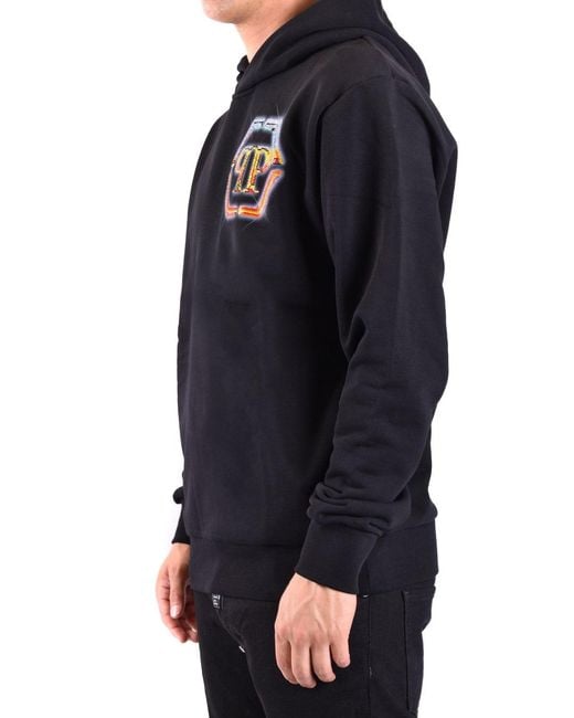 Philipp Plein Black Hoodie Sweatshirt Hexagon for men