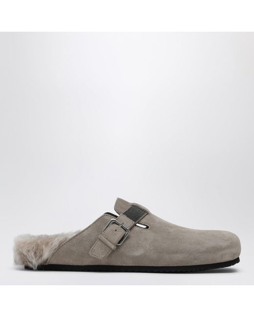 Brunello Cucinelli Gray Light Suede Sabot for men