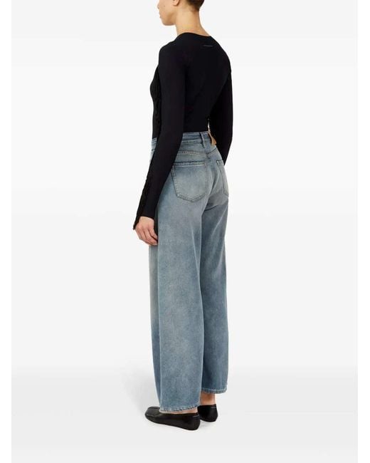 MM6 by Maison Margiela Blue Wide Leg Jeans With Distressed Effect