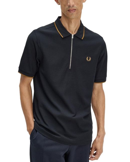 Fred Perry Black Polo Con Zip E Logo