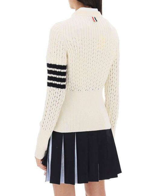 Thom Browne Natural Pointelle Stitch Merino Wolle 4 Bar Pullover