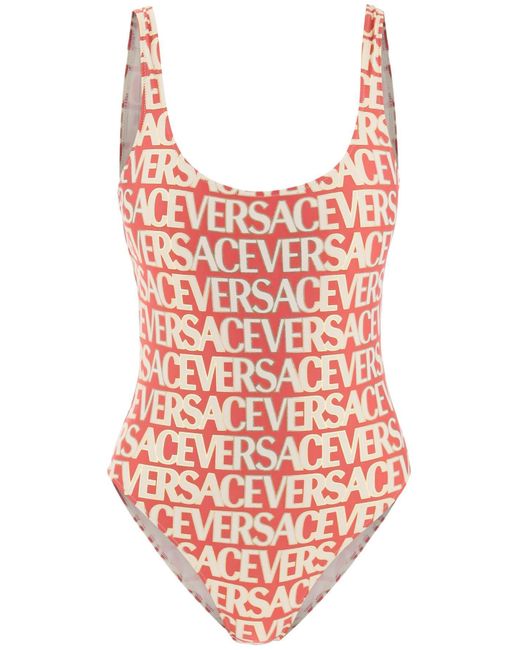 Versace Allover One Piece Swimwear in het Red