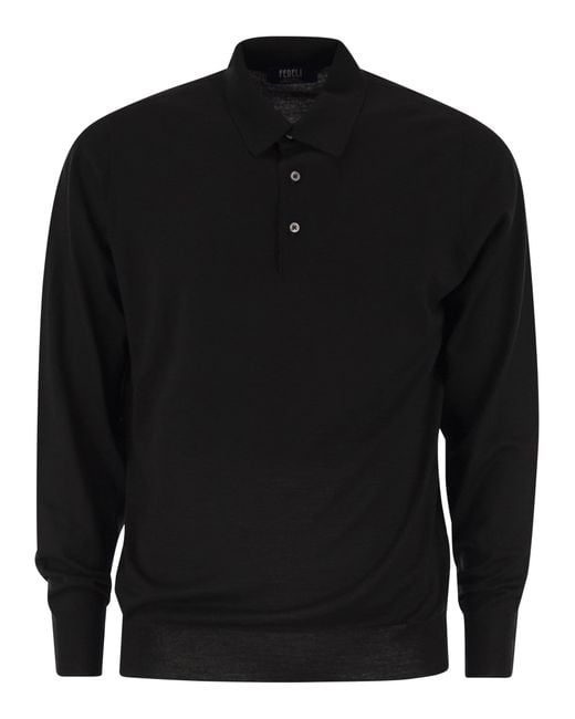 Fedeli Black Virgin Wool Polo Shirt for men